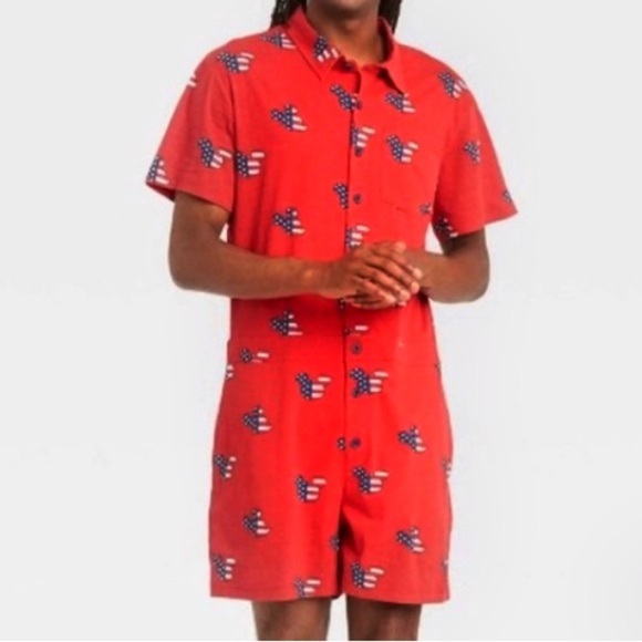 Disney Mickey Mouse Unisex Romper Shorts American Flag Patriotic Red/Blue Large - Picture 2 of 10